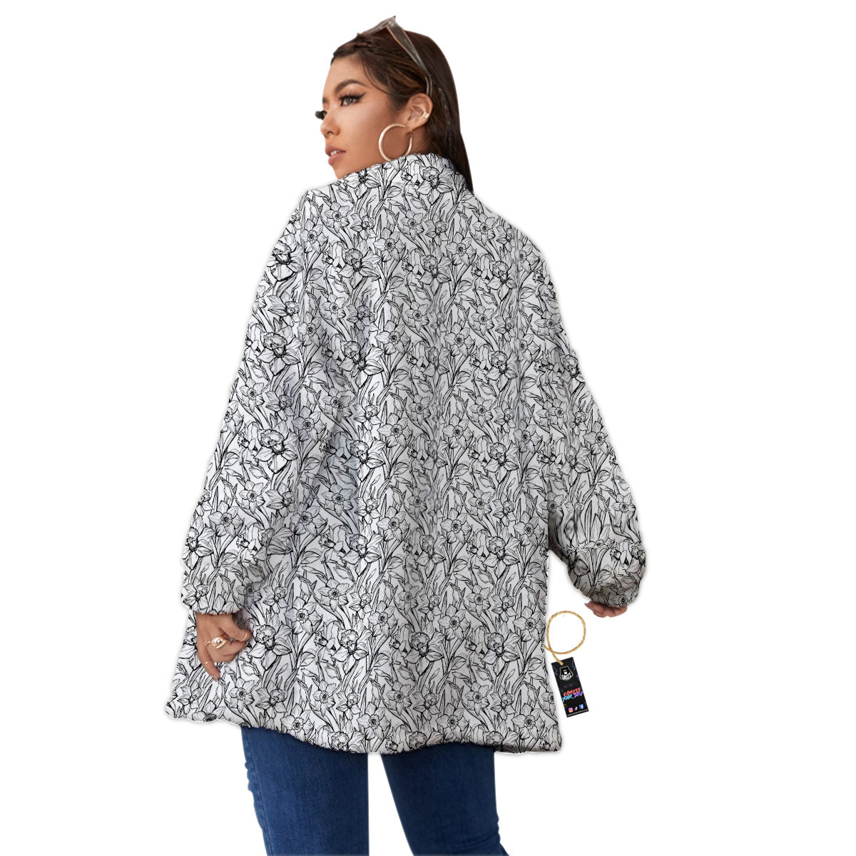 Flower Daffodil Drawing Print Pattern Women's Sherpa Jacket-grizzshop