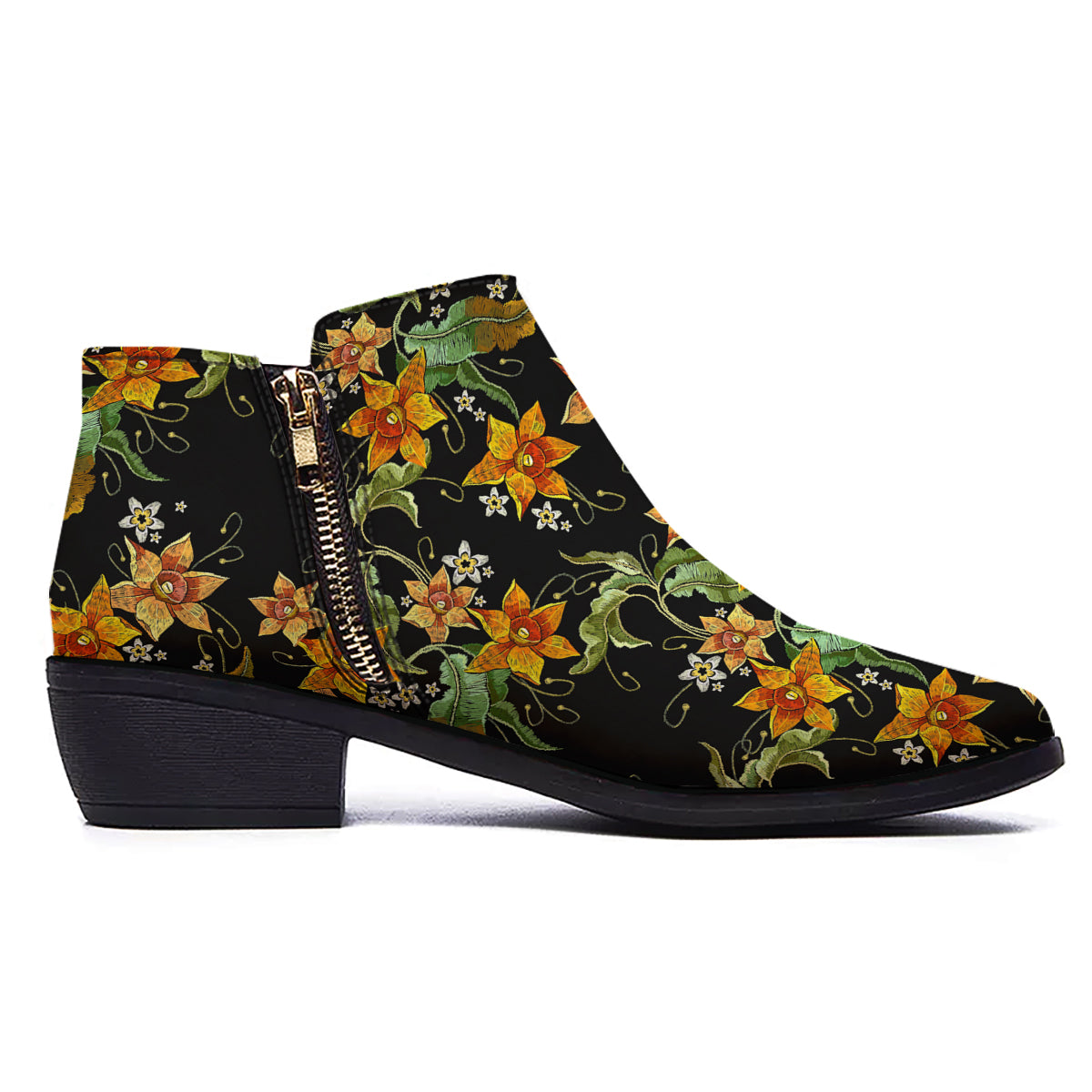 Flower Daffodil Vintage Print Pattern Ankle Boots-grizzshop