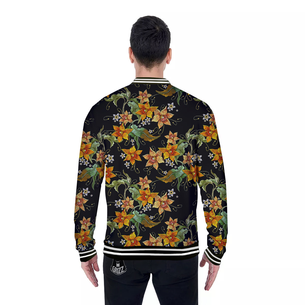 Flower Daffodil Vintage Print Pattern Baseball Jacket-grizzshop