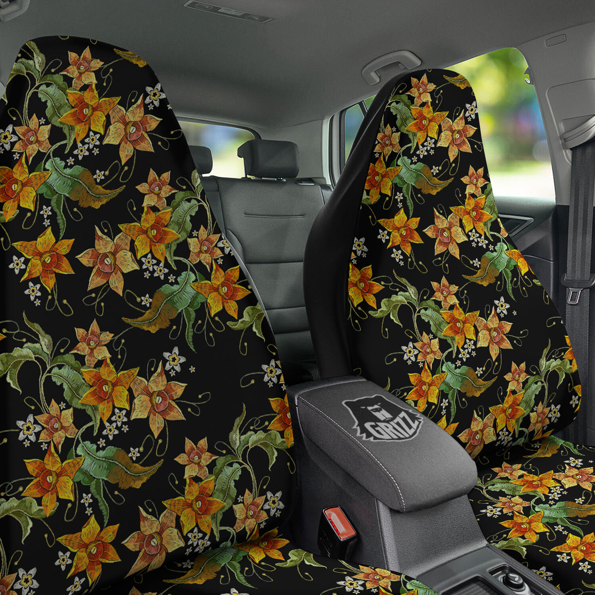 Flower Daffodil Vintage Print Pattern Car Seat Covers-grizzshop