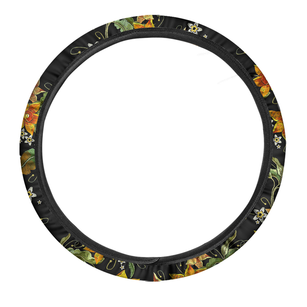 Flower Daffodil Vintage Print Pattern Car Steering Wheel Cover-grizzshop