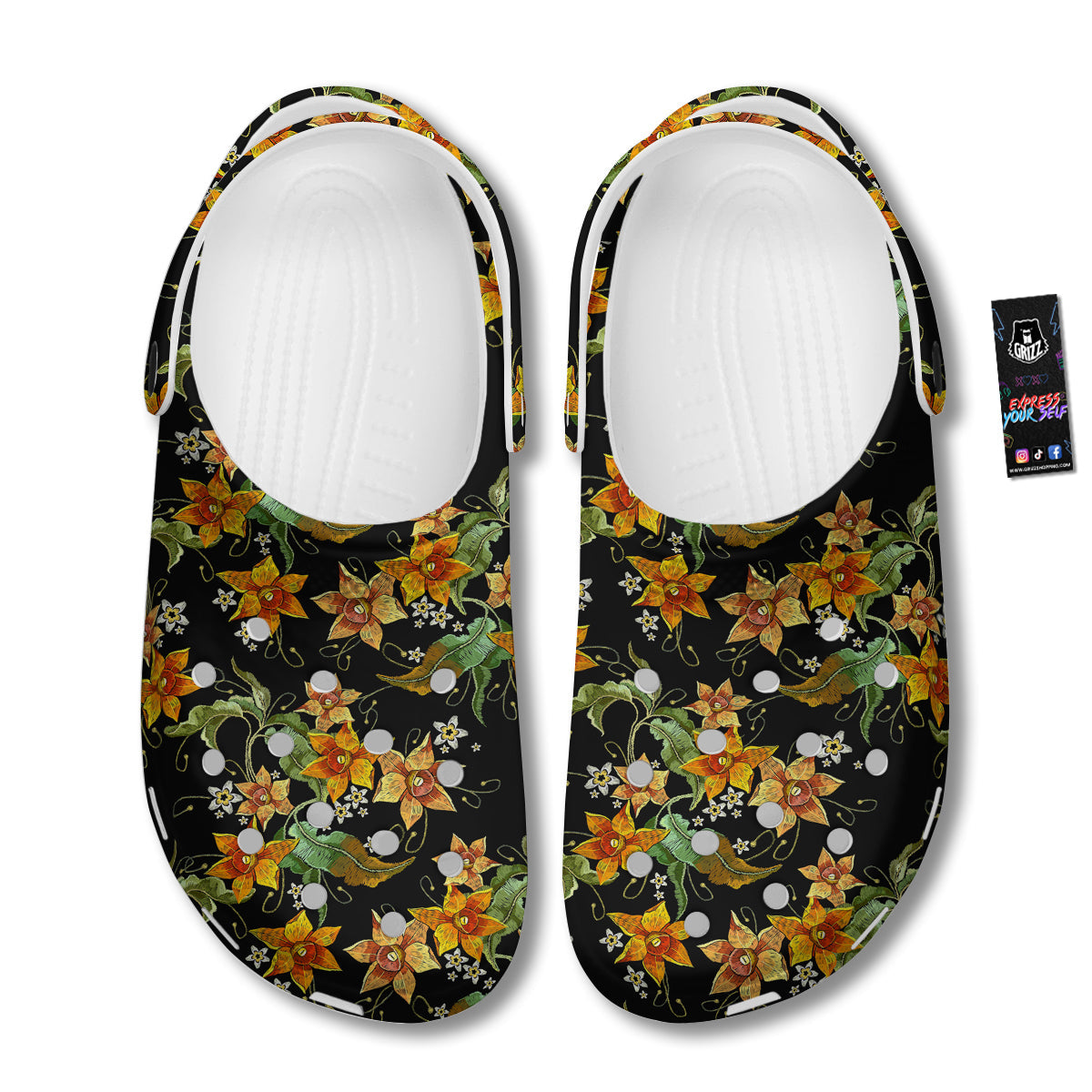 Flower Daffodil Vintage Print Pattern Clog-grizzshop