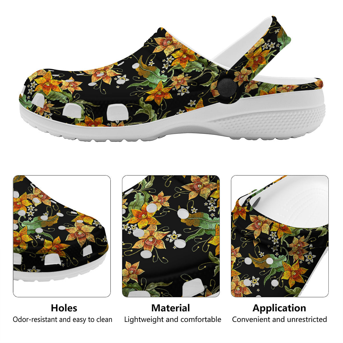 Flower Daffodil Vintage Print Pattern Clog-grizzshop