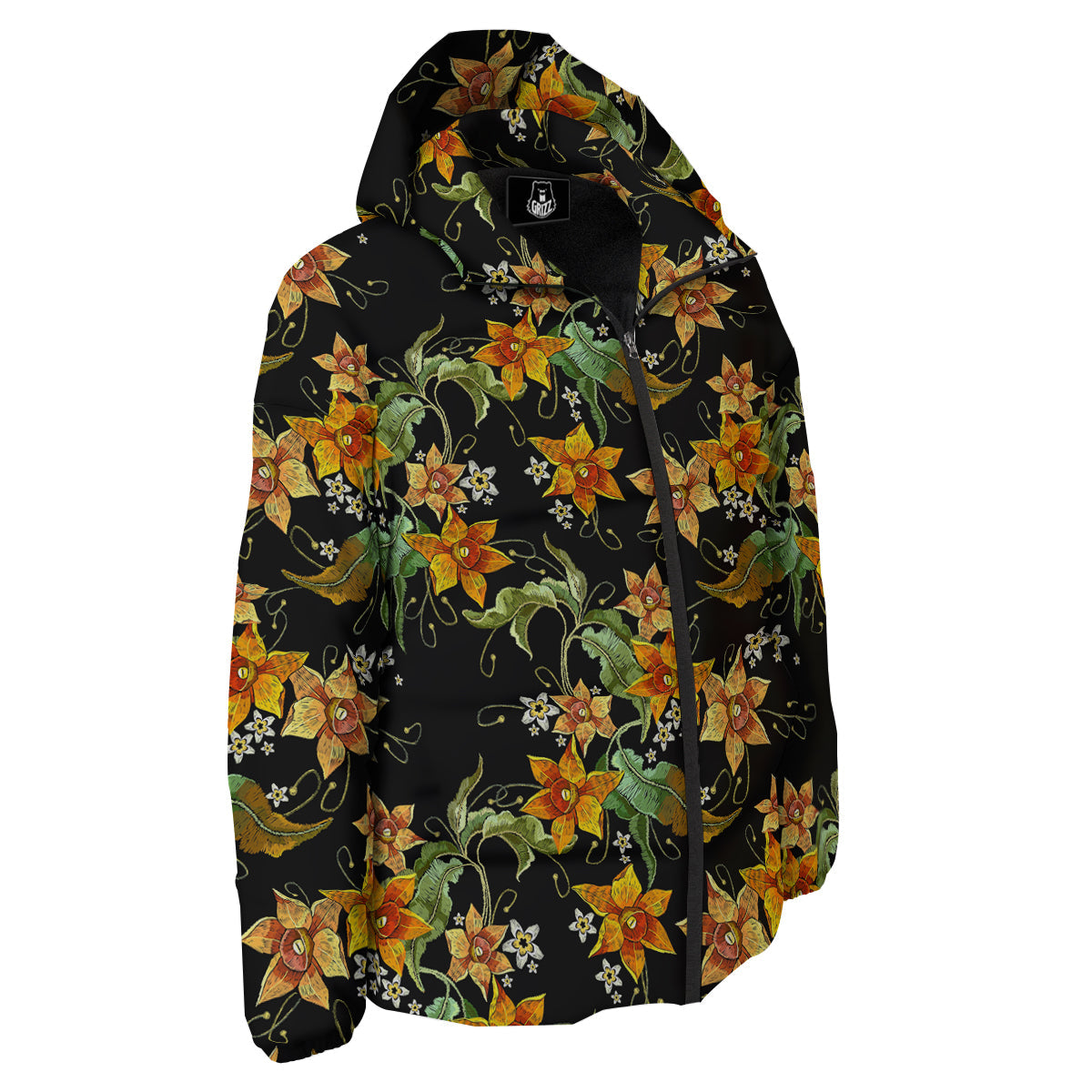 Flower Daffodil Vintage Print Pattern Down Jacket-grizzshop