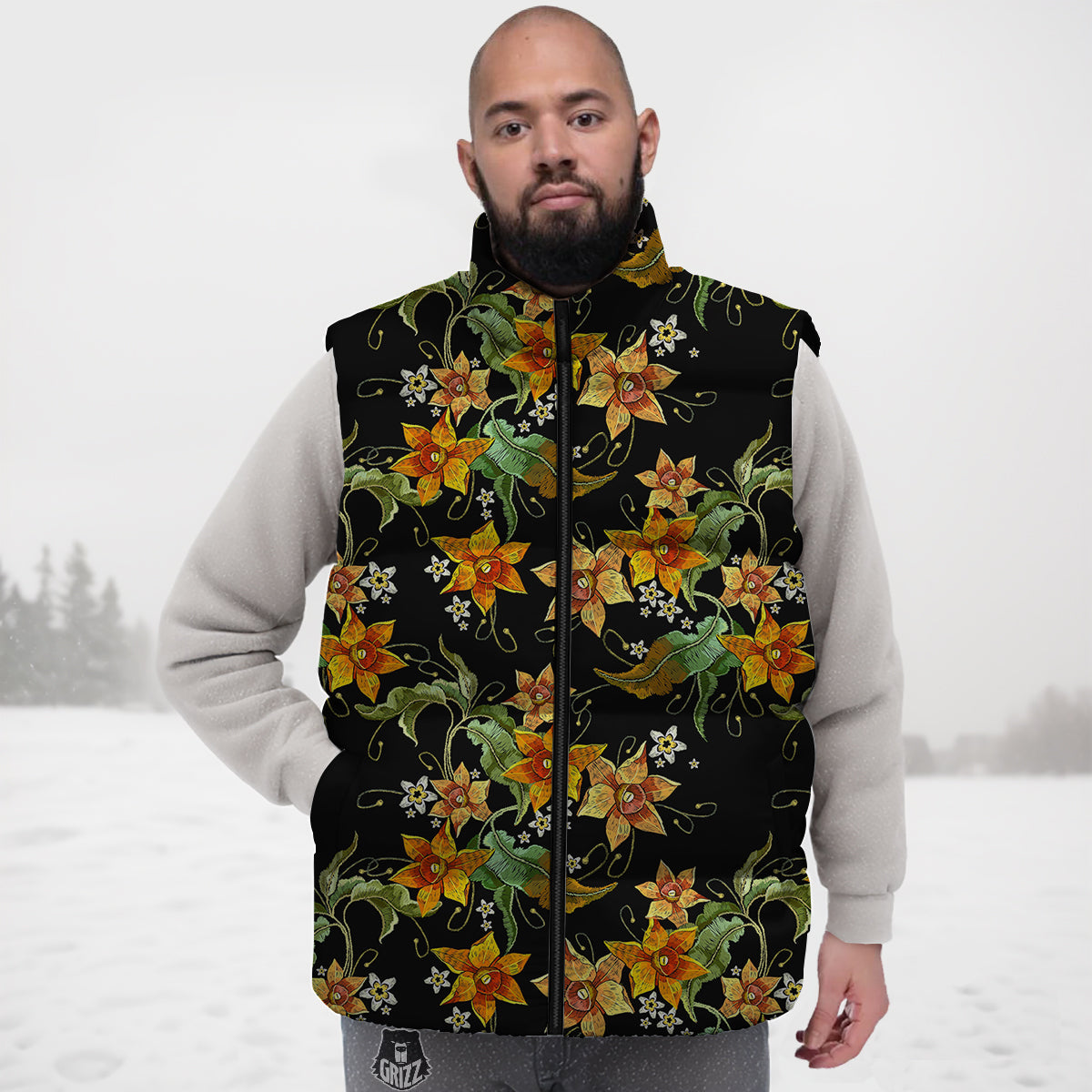 Flower Daffodil Vintage Print Pattern Down Vest-grizzshop