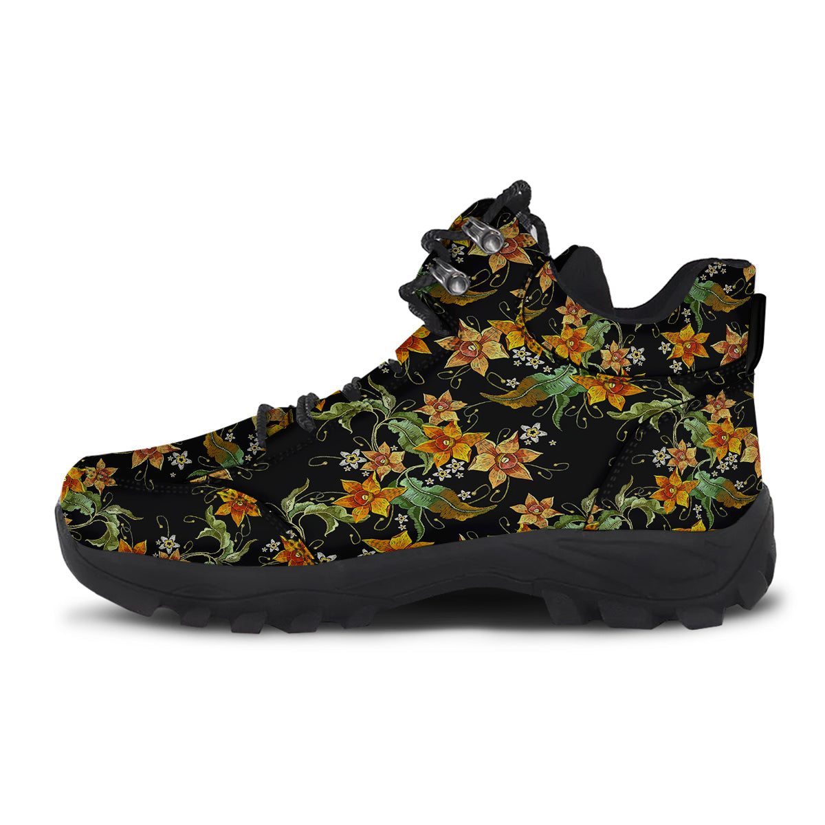 Flower Daffodil Vintage Print Pattern Hiking Shoes-grizzshop