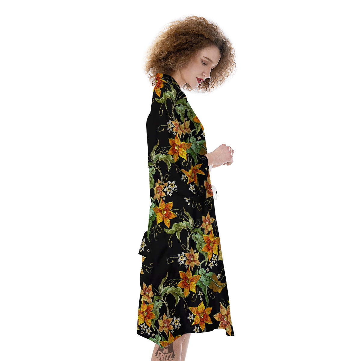 Flower Daffodil Vintage Print Pattern Kimono-grizzshop