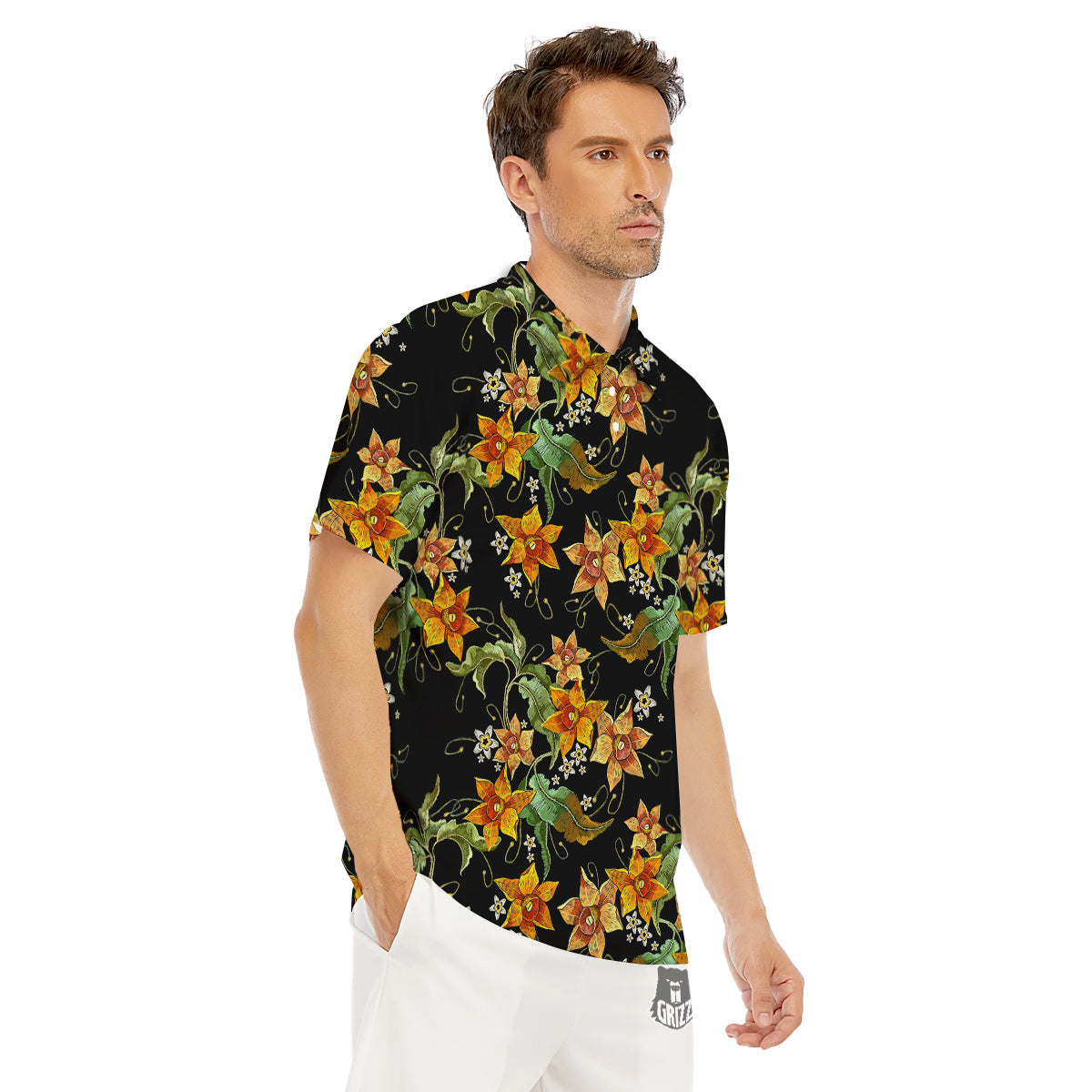 Flower Daffodil Vintage Print Pattern Men's Golf Shirts-grizzshop