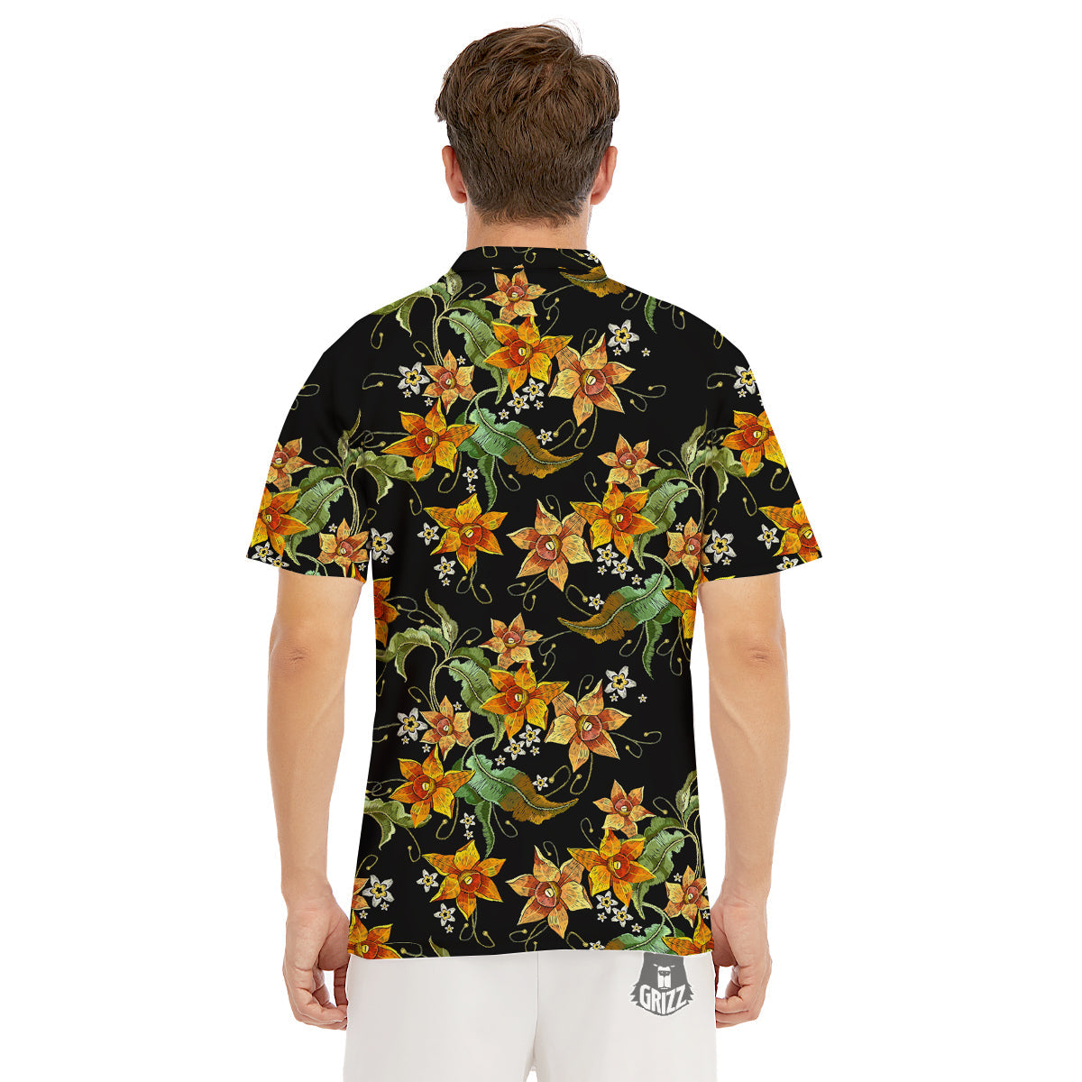 Flower Daffodil Vintage Print Pattern Men's Golf Shirts-grizzshop