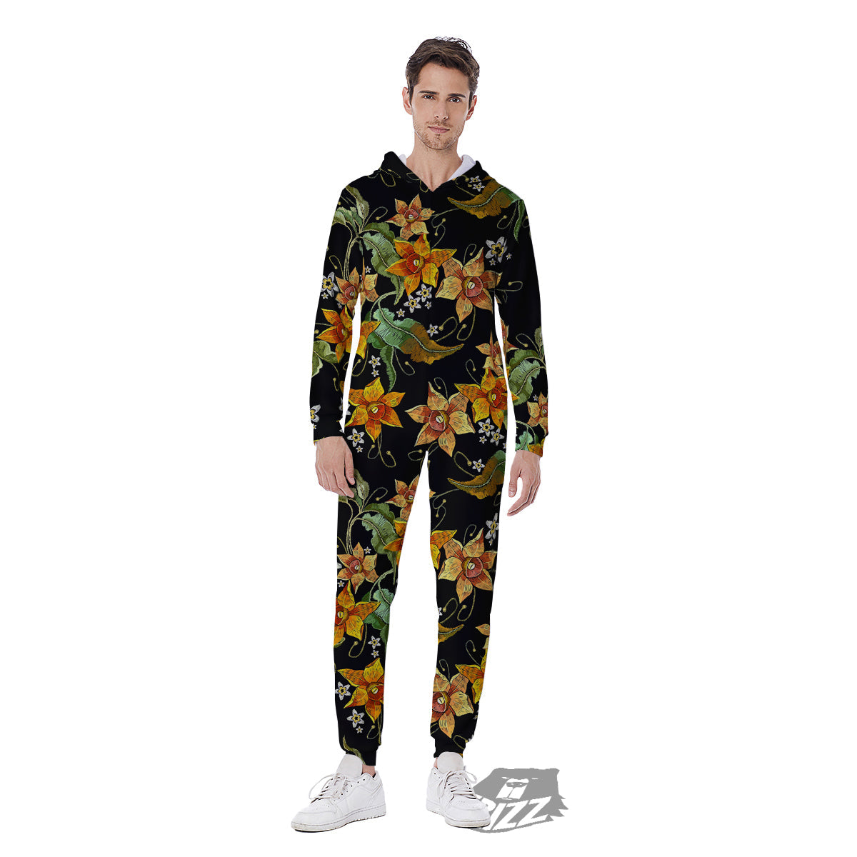 Flower Daffodil Vintage Print Pattern Men's Jumpsuit-grizzshop