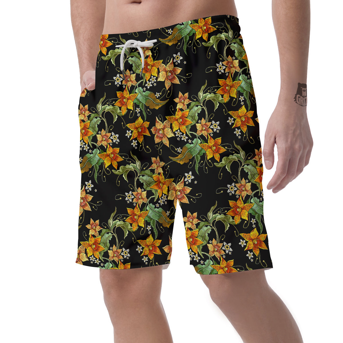 Flower Daffodil Vintage Print Pattern Men's Shorts-grizzshop