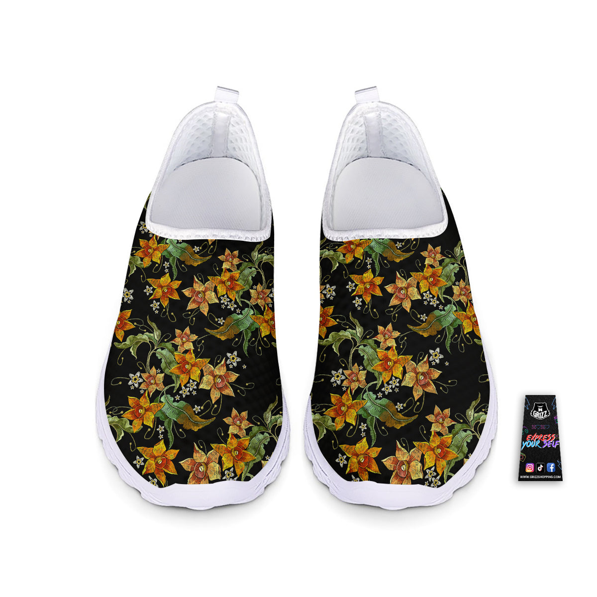 Flower Daffodil Vintage Print Pattern Nurse Shoes-grizzshop
