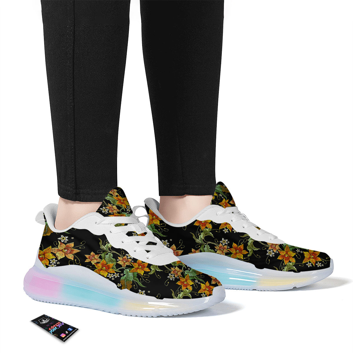 Flower Daffodil Vintage Print Pattern Running Sneakers-grizzshop