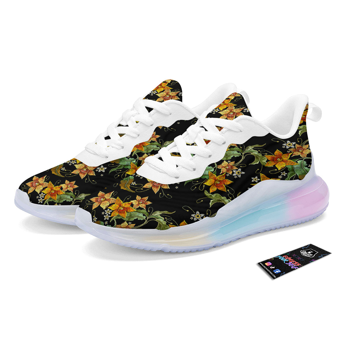 Flower Daffodil Vintage Print Pattern Running Sneakers-grizzshop