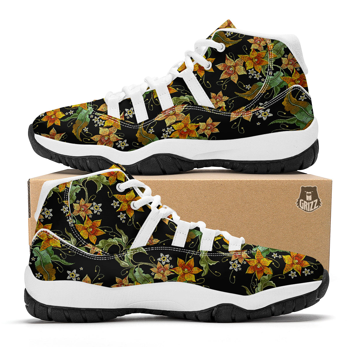 Flower Daffodil Vintage Print Pattern White Bball Shoes-grizzshop