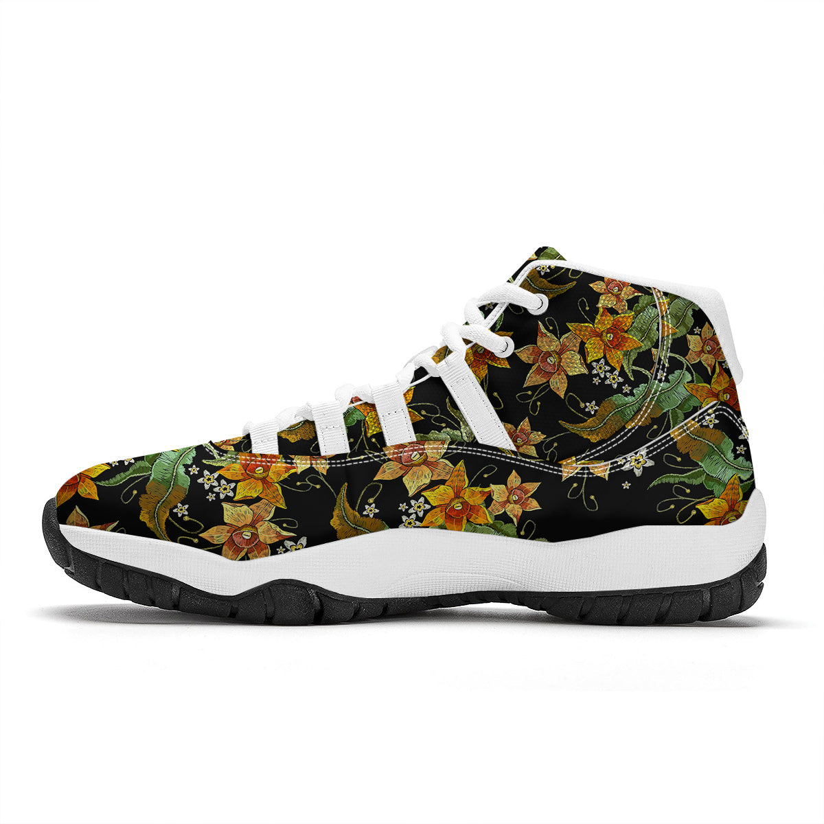 Flower Daffodil Vintage Print Pattern White Bball Shoes-grizzshop