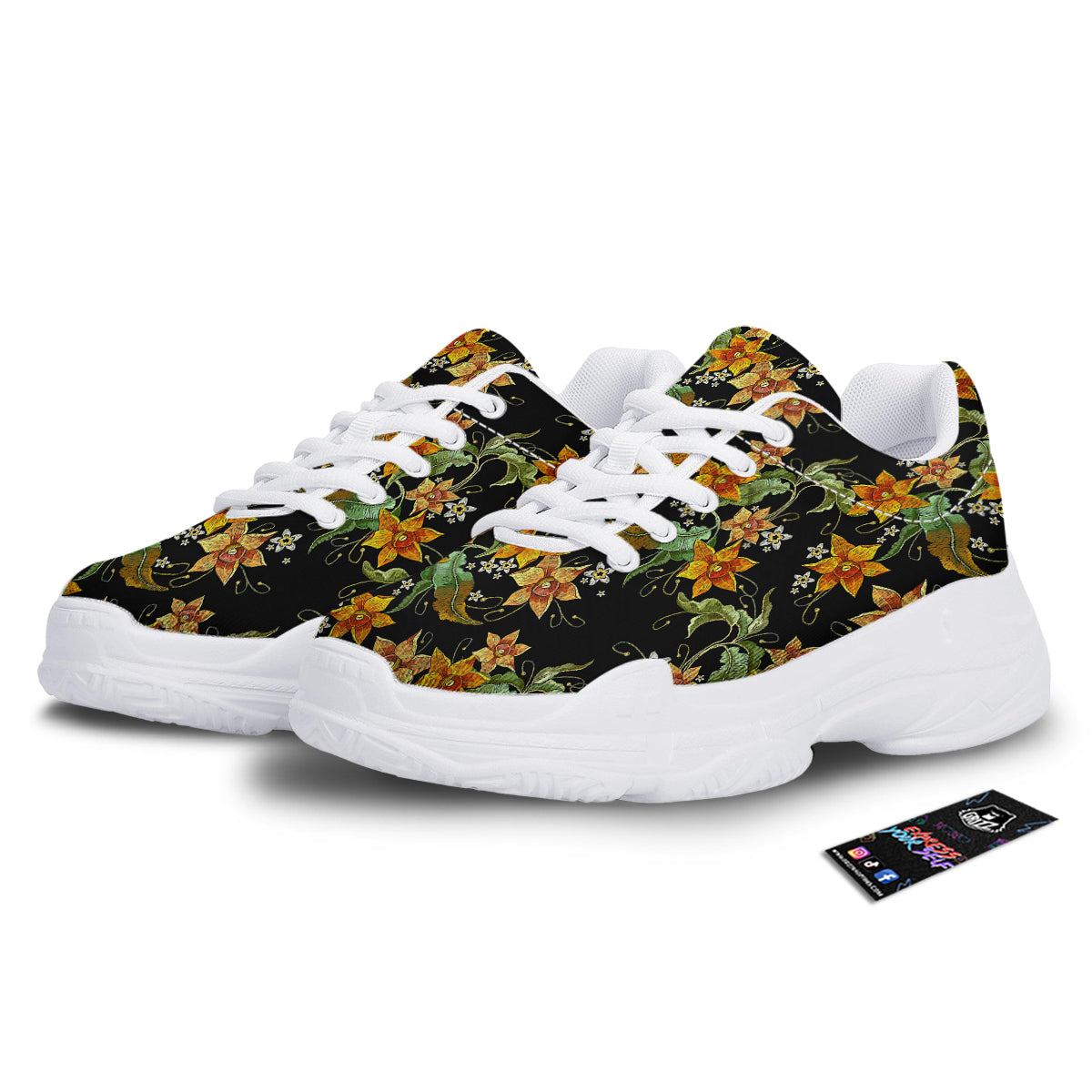 Flower Daffodil Vintage Print Pattern White Chunky Shoes-grizzshop