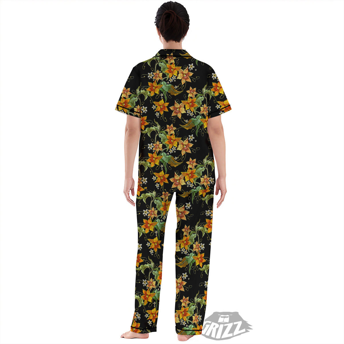 Flower Daffodil Vintage Print Pattern Women's Pajamas Set-grizzshop