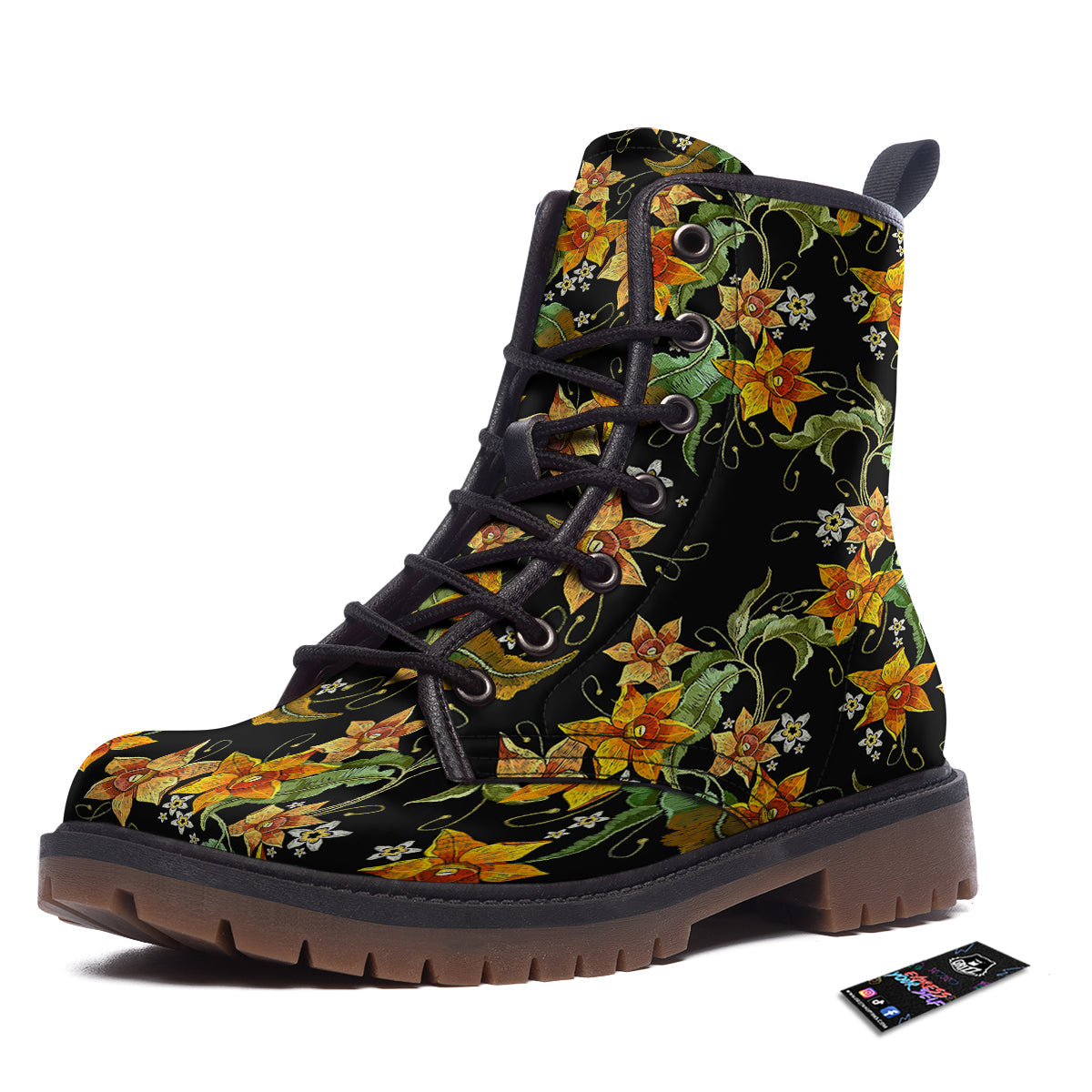 Flower Daffodil Vintage Print Pattern Work Boots-grizzshop