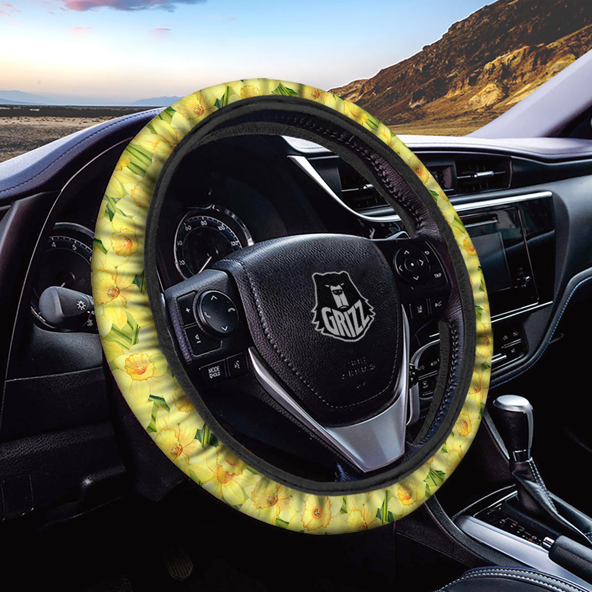 Flower Daffodil Watercolor Print Pattern Car Steering Wheel Cover-grizzshop