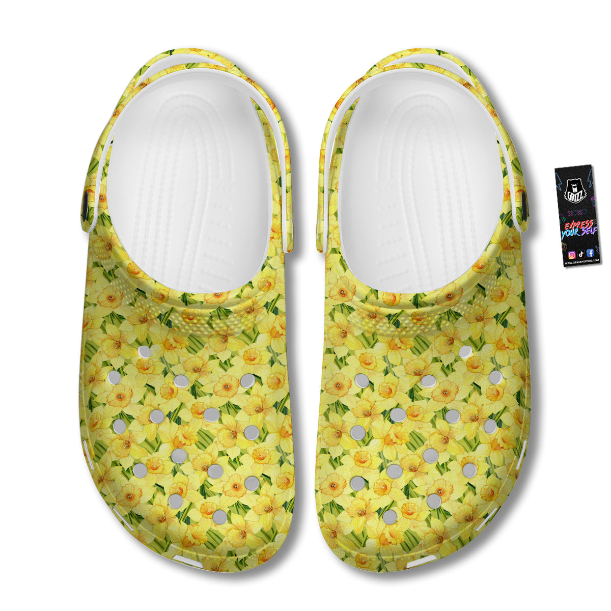 Flower Daffodil Watercolor Print Pattern Clog-grizzshop