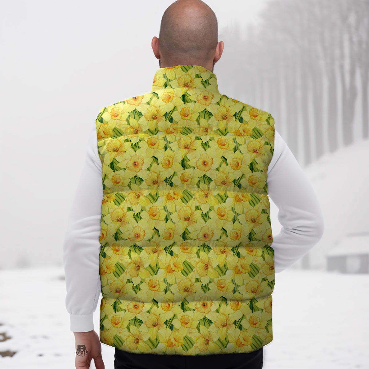 Flower Daffodil Watercolor Print Pattern Down Vest-grizzshop