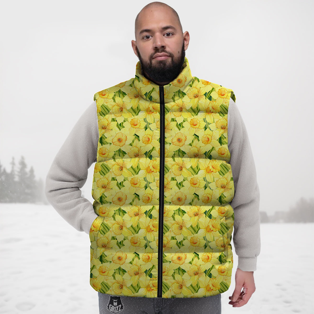 Flower Daffodil Watercolor Print Pattern Down Vest-grizzshop