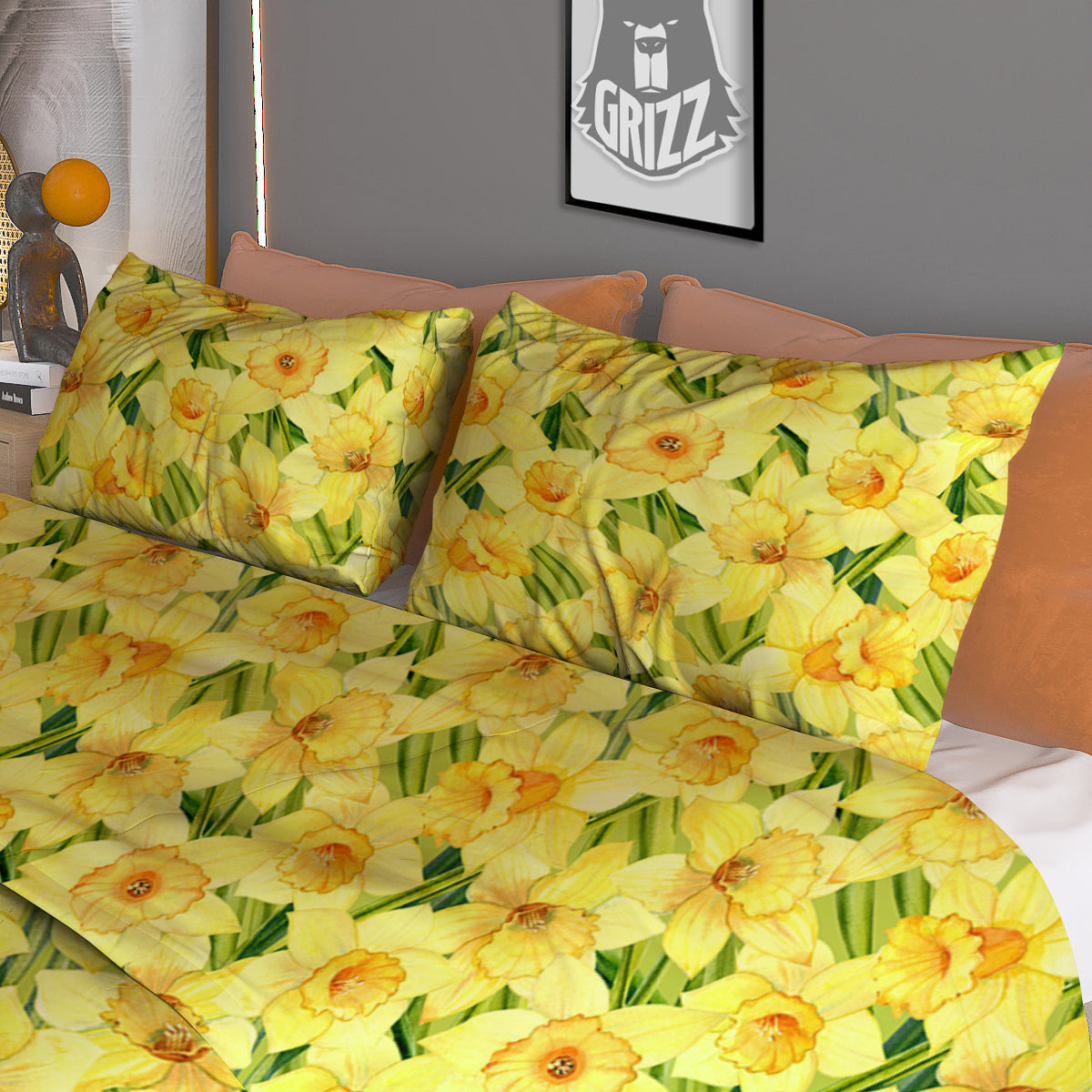 Flower Daffodil Watercolor Print Pattern Duvet Cover Bedding Set-grizzshop