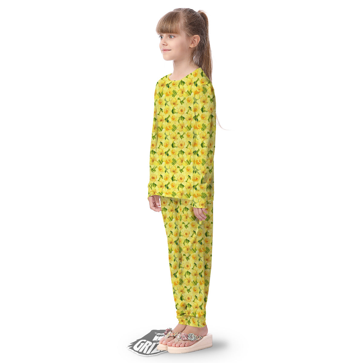 Flower Daffodil Watercolor Print Pattern Kid's Pajamas-grizzshop