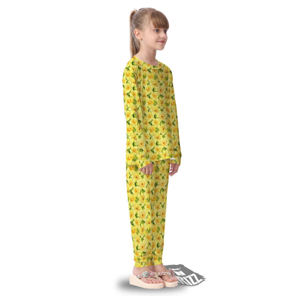 Flower Daffodil Watercolor Print Pattern Kid's Pajamas-grizzshop