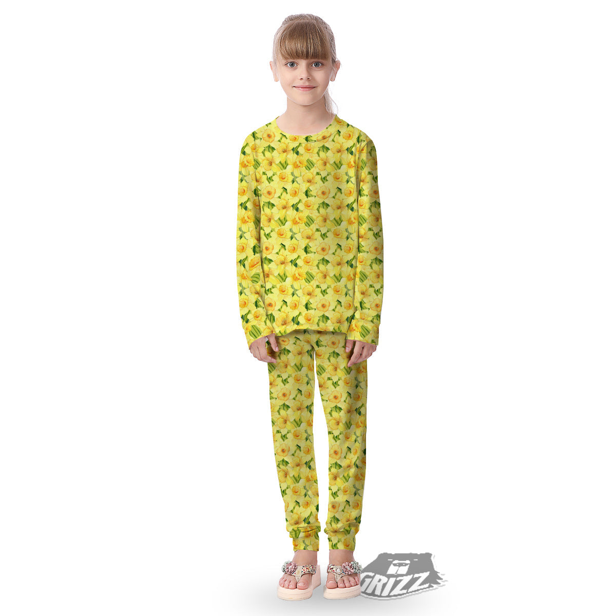 Flower Daffodil Watercolor Print Pattern Kid's Pajamas-grizzshop