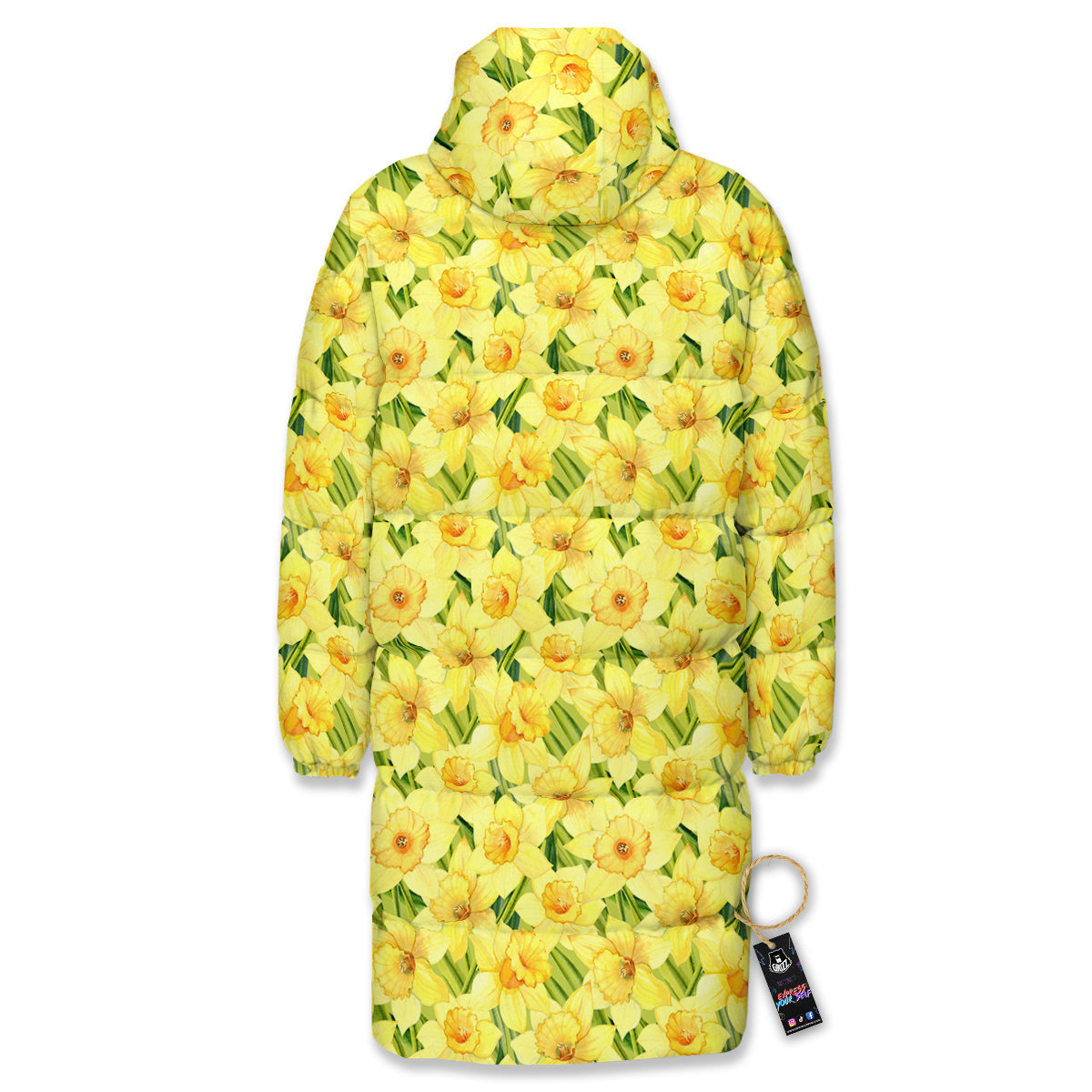 Flower Daffodil Watercolor Print Pattern Long Down Jacket-grizzshop