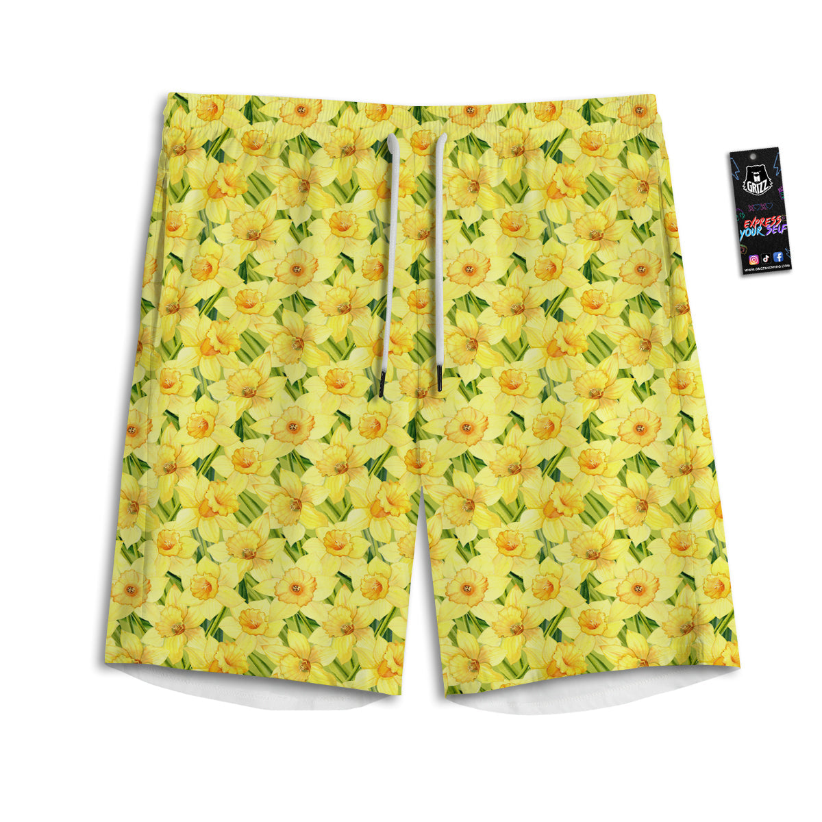 Flower Daffodil Watercolor Print Pattern Men's Athletic Shorts-grizzshop