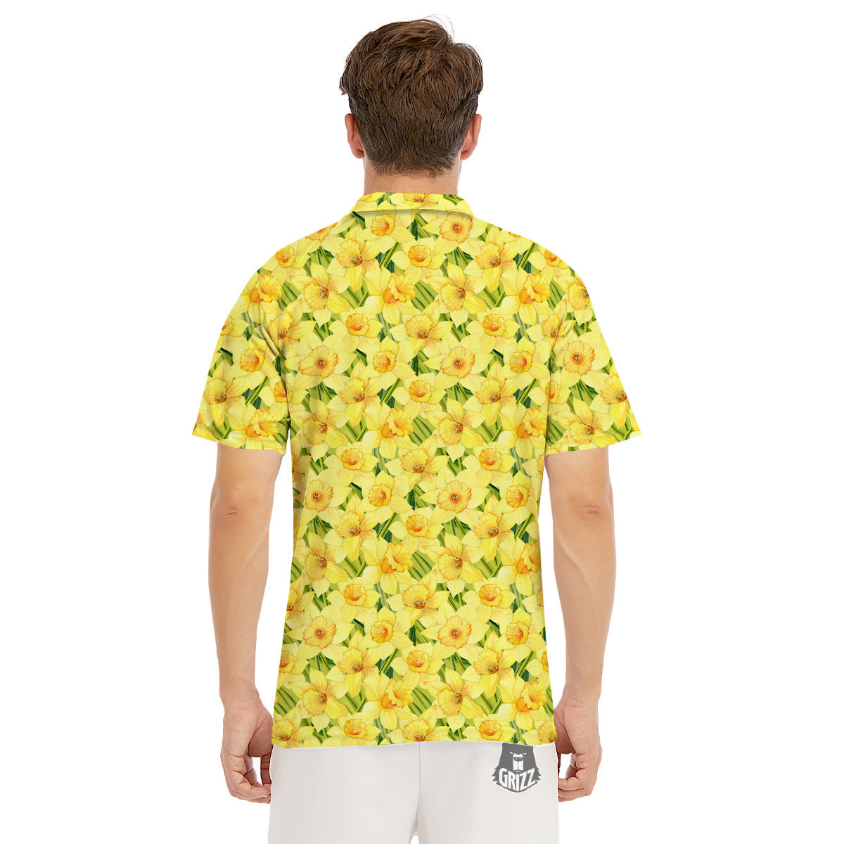 Flower Daffodil Watercolor Print Pattern Men's Golf Shirts-grizzshop