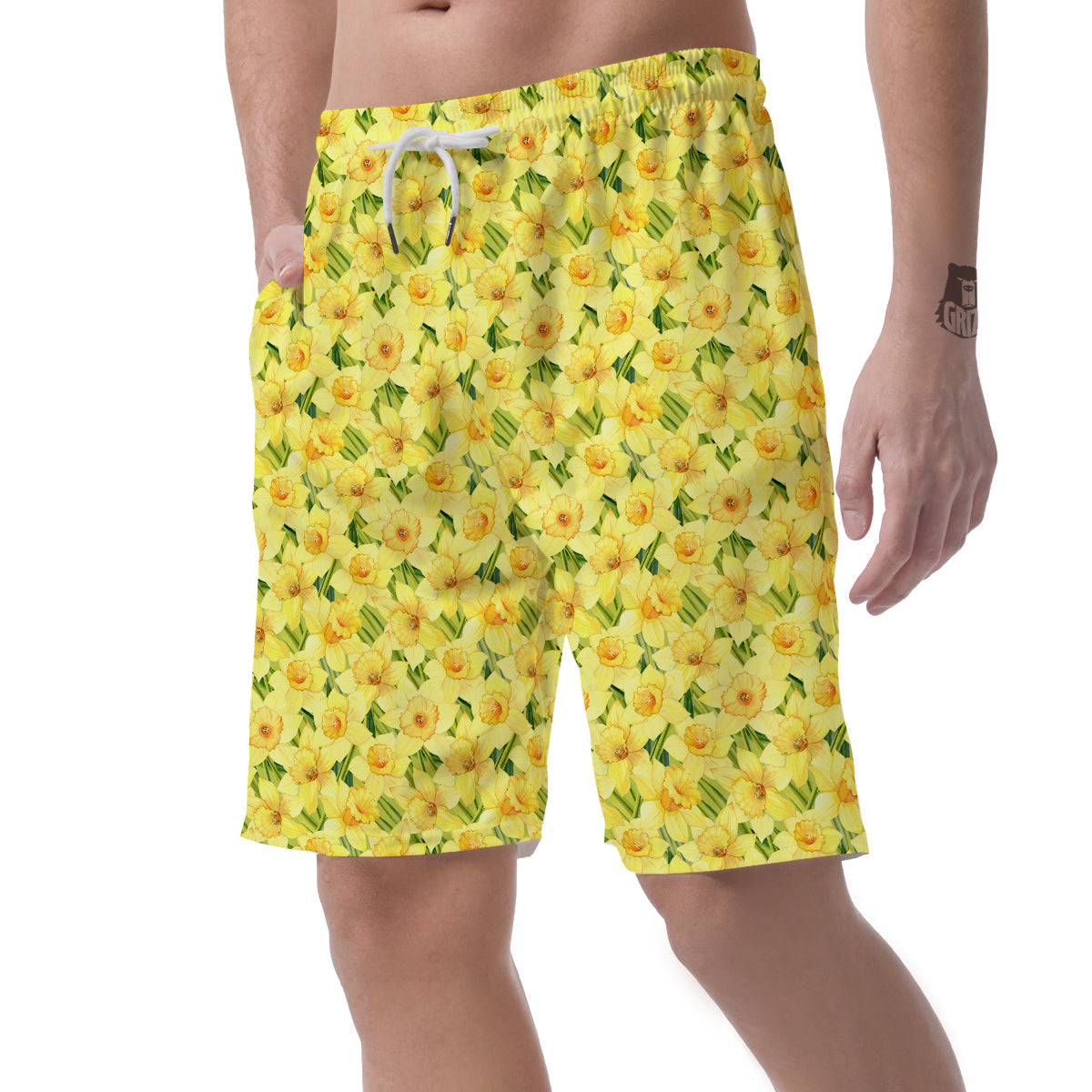Flower Daffodil Watercolor Print Pattern Men's Shorts-grizzshop