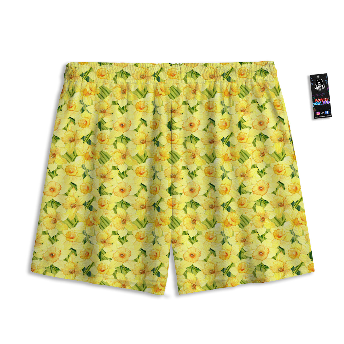 Flower Daffodil Watercolor Print Pattern Mesh Shorts-grizzshop