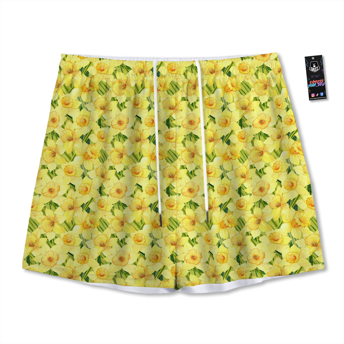 Flower Daffodil Watercolor Print Pattern Mesh Shorts-grizzshop