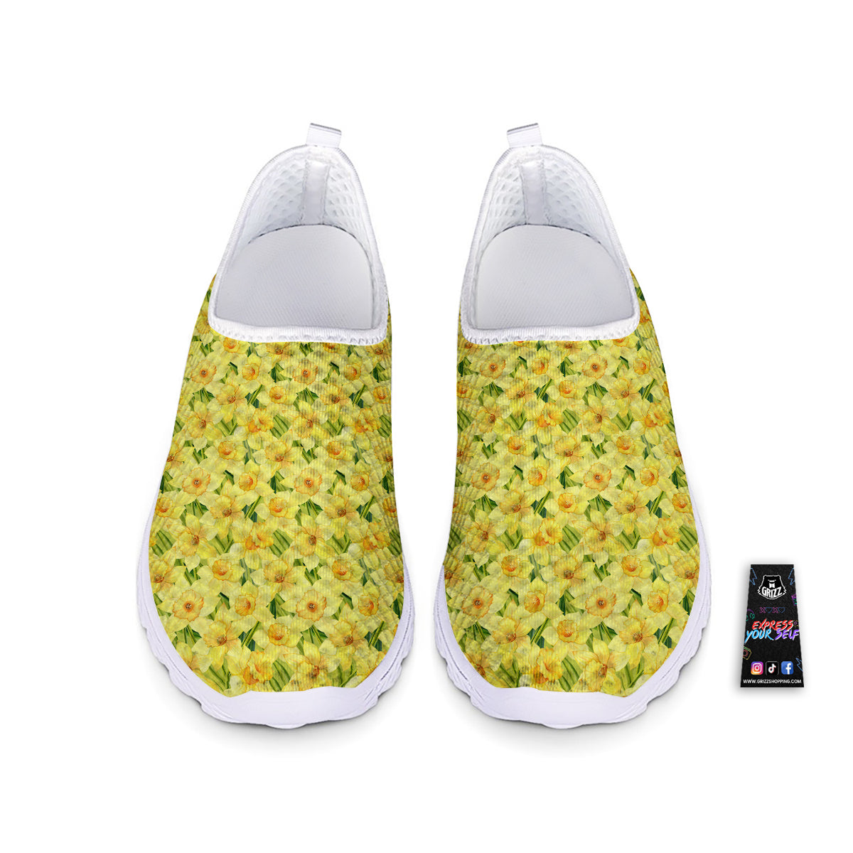 Flower Daffodil Watercolor Print Pattern Nurse Shoes-grizzshop