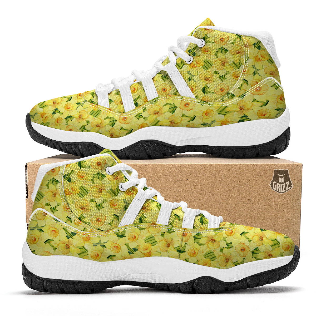 Flower Daffodil Watercolor Print Pattern White Bball Shoes-grizzshop