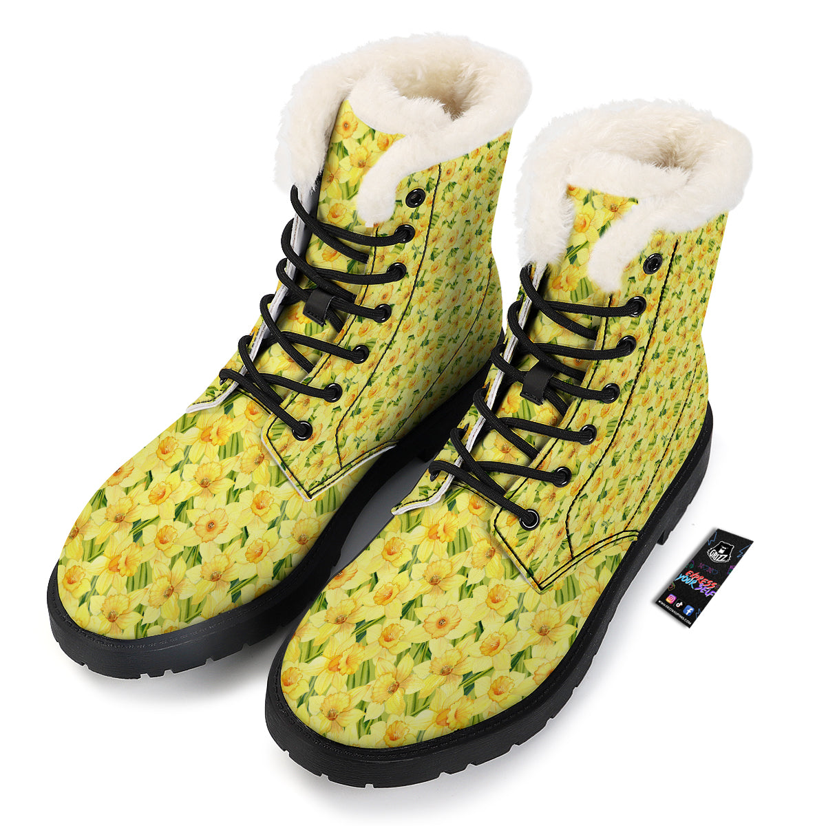 Flower Daffodil Watercolor Print Pattern Winter Boots-grizzshop