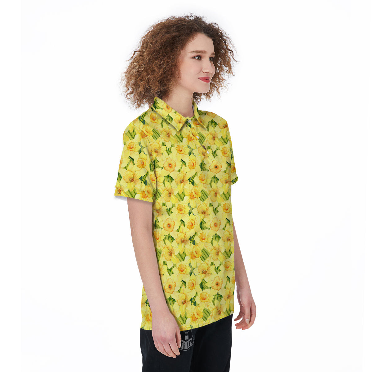 Flower Daffodil Watercolor Print Pattern Women's Golf Shirts-grizzshop