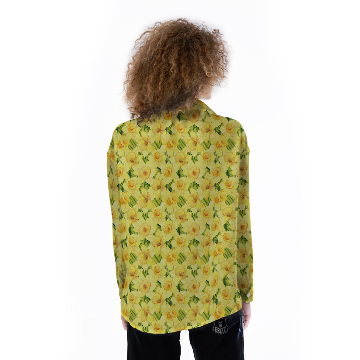 Flower Daffodil Watercolor Print Pattern Women's Long Sleeve Shirts-grizzshop