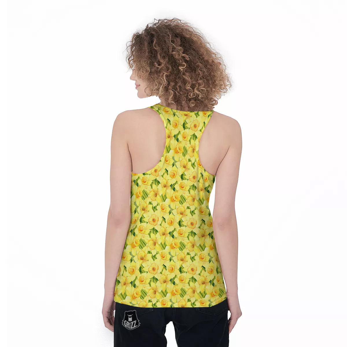 Flower Daffodil Watercolor Print Pattern Women's Racerback Tank Top-grizzshop