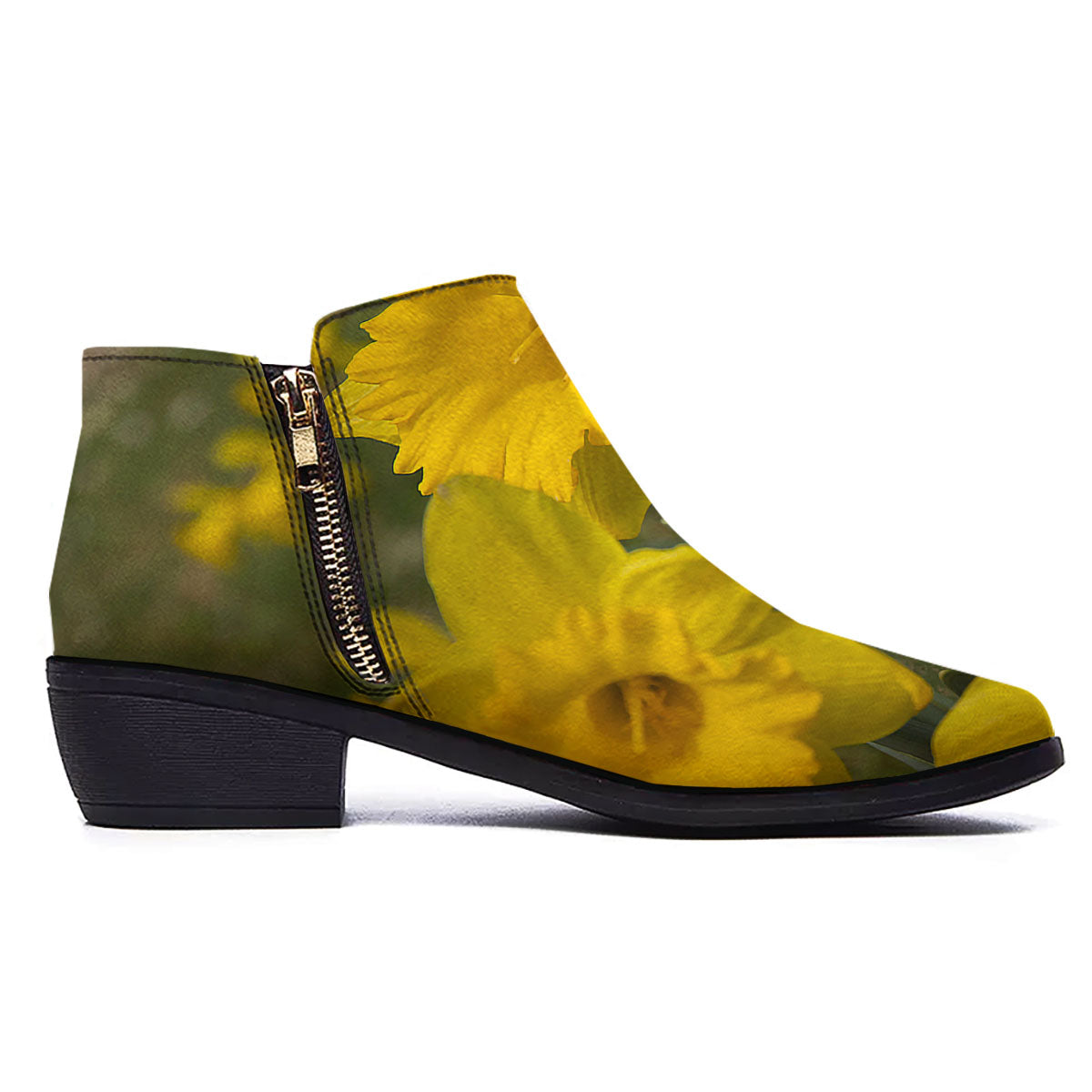 Flower Daffodil Yellow Print Ankle Boots-grizzshop