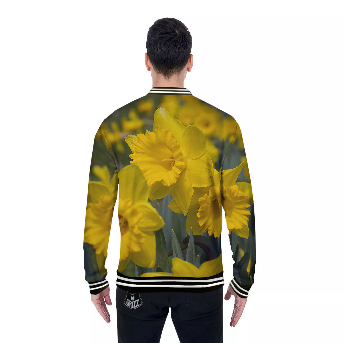 Flower Daffodil Yellow Print Baseball Jacket-grizzshop