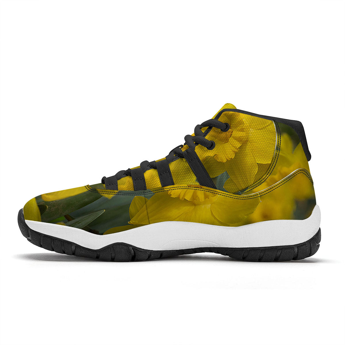 Flower Daffodil Yellow Print Black Bball Shoes-grizzshop