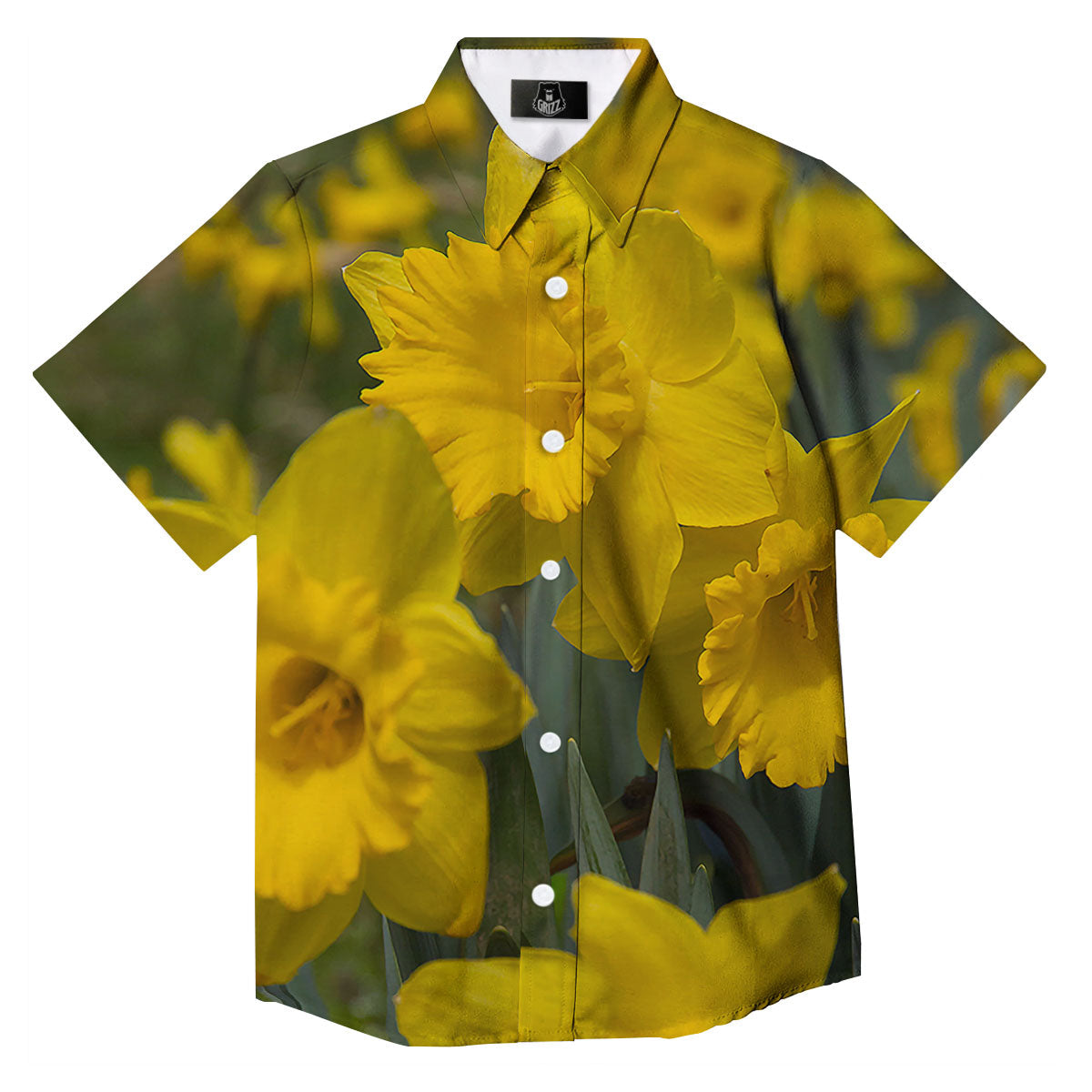 Flower Daffodil Yellow Print Button Up Shirt-grizzshop