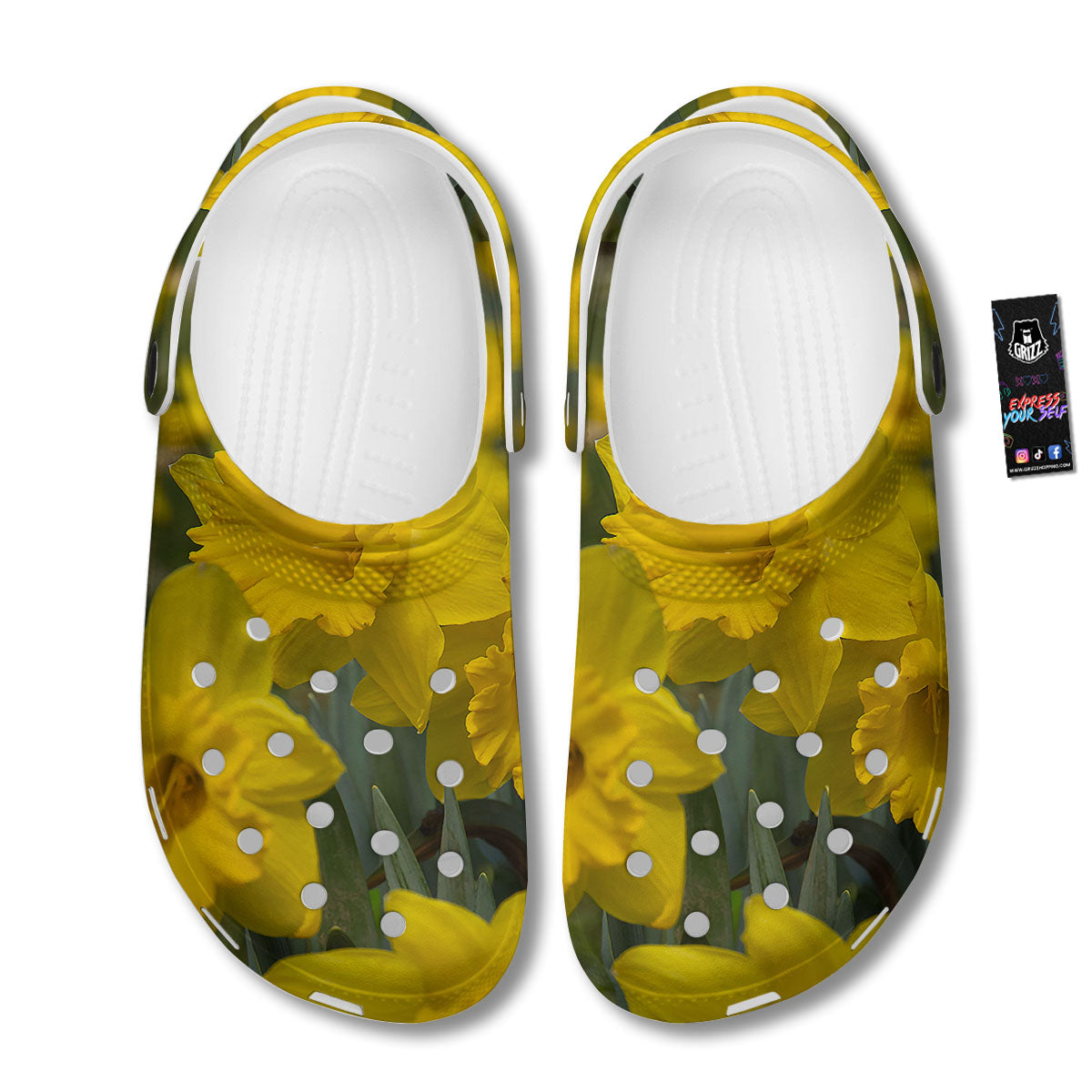 Flower Daffodil Yellow Print Clog-grizzshop