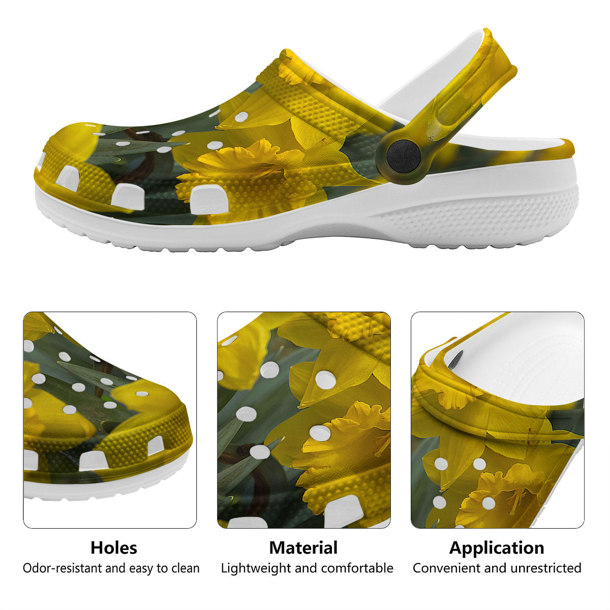 Flower Daffodil Yellow Print Clog-grizzshop