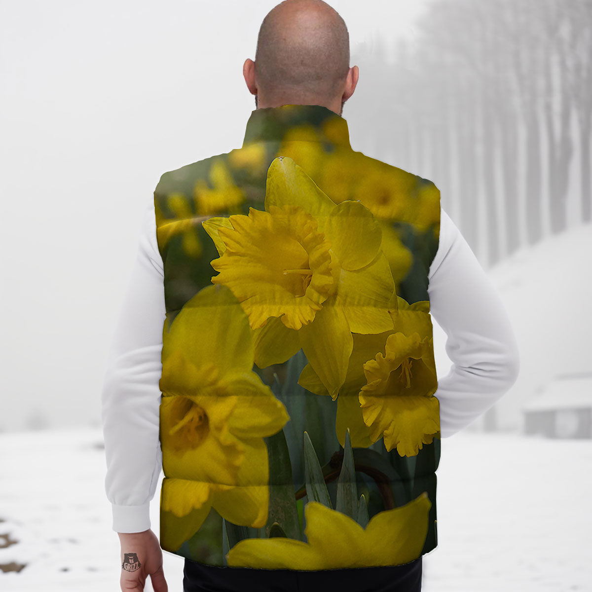 Flower Daffodil Yellow Print Down Vest-grizzshop